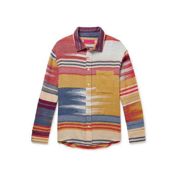 Elder Statesman Mens Cashmere Blanket Stripe Over Shirt in Sahara Stripe L - Picture 4 of 4